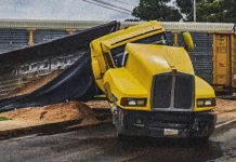 Tren se lleva tráiler en la carretera estatal 200