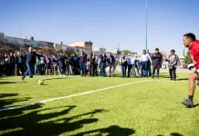 Entrega Mauricio Kuri Cancha de Futbol 7 en la Unidad Deportiva Maquío en SJR