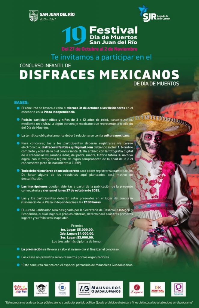 Los concursos forman parte de las actividades con motivo del 19º Festival de Día de Muertos San Juan del Río, que se realizará del 27 de octubre al 02 de noviembre.